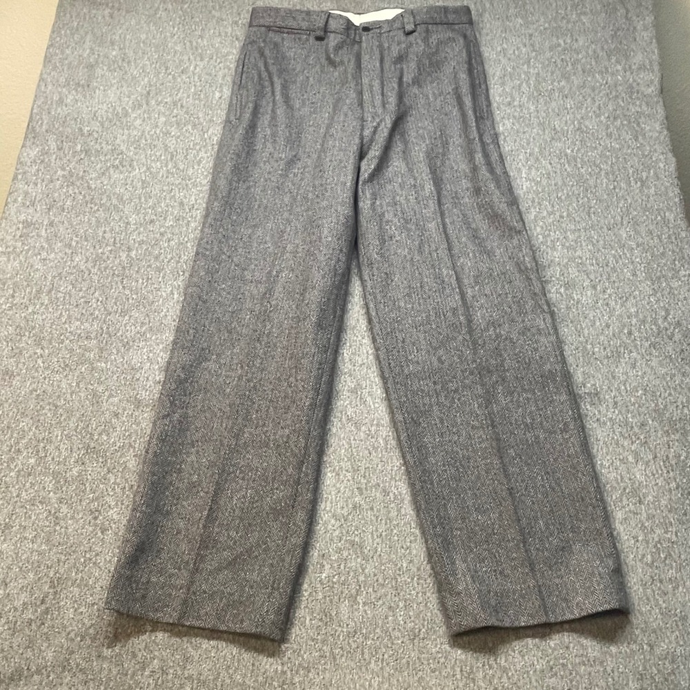 Vtg Polo Ralph Lauren Mens Herringbone Tweed Wool Blend Trousers Grey 32x28